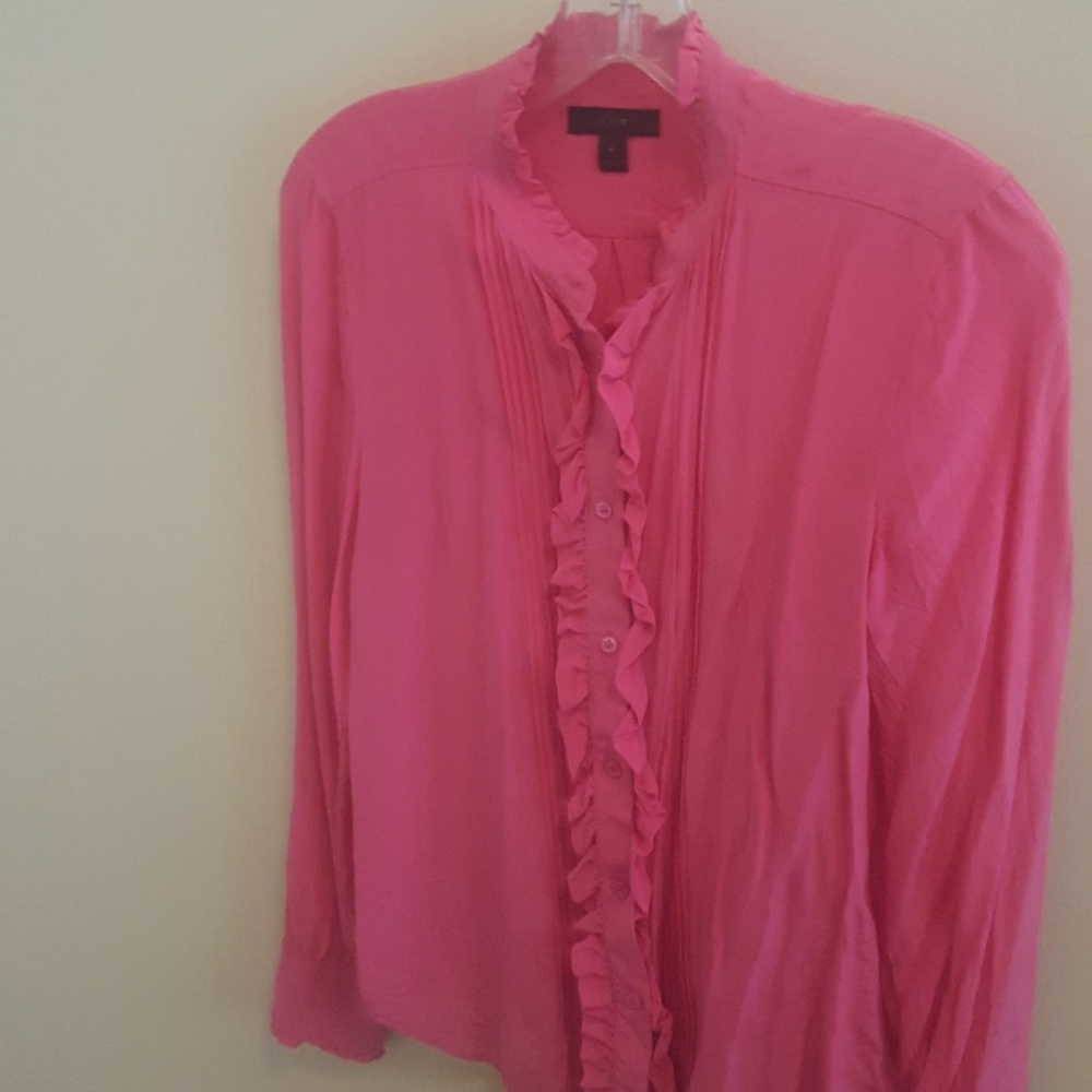 jcrew pink ruffled silk blouse